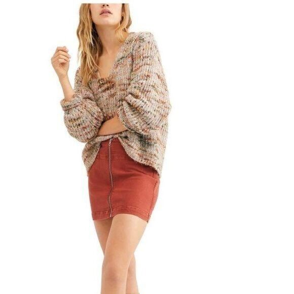 Free People We The Free Mini Virgo Terra -Cotta Front Zip Skirt Sz 31 - Picture 1 of 5